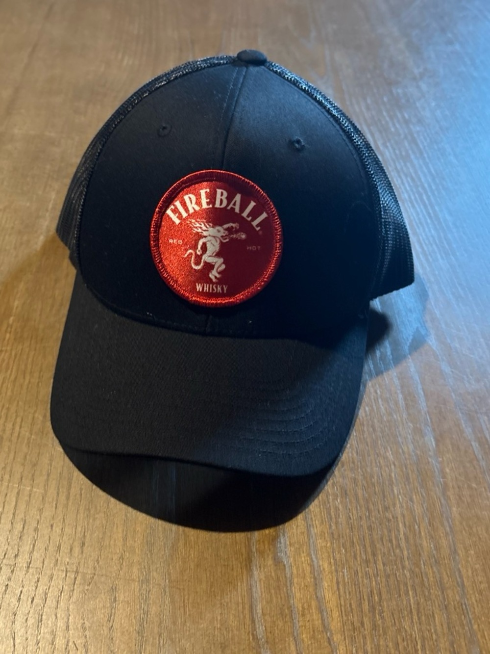 Fireball Black Trucker Cap with Red Logo Patch